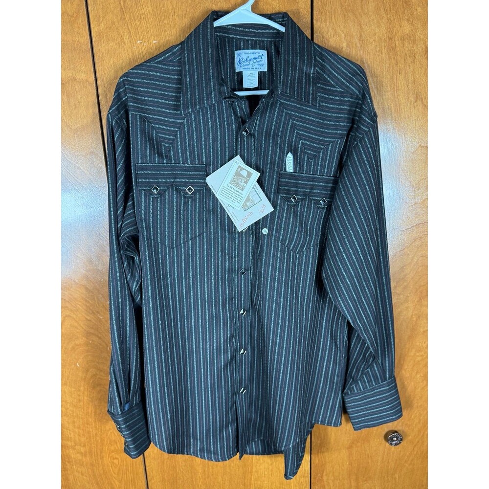 NWT Rockmount Ranch Wear Mens Western Shirt Black Pinstripe Medium M Pearl Snap